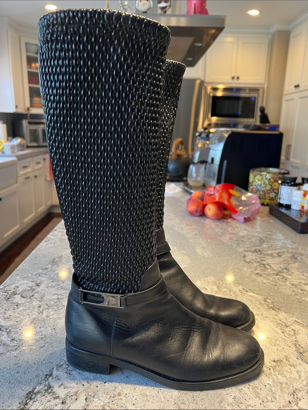 Blondo Black Textured Tall Leather Winter Rain Boots